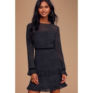 Lulu’s Floral to See Black Polka Dot Long Sleeve Mini Dress